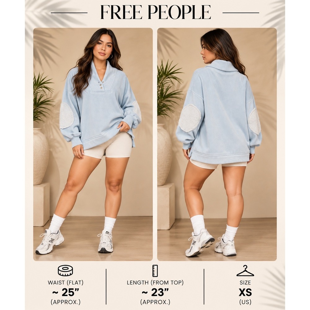 Free People Light Blue Ribbed Sherpa Lined Pullover Sweatshirt Shawl Collar XS